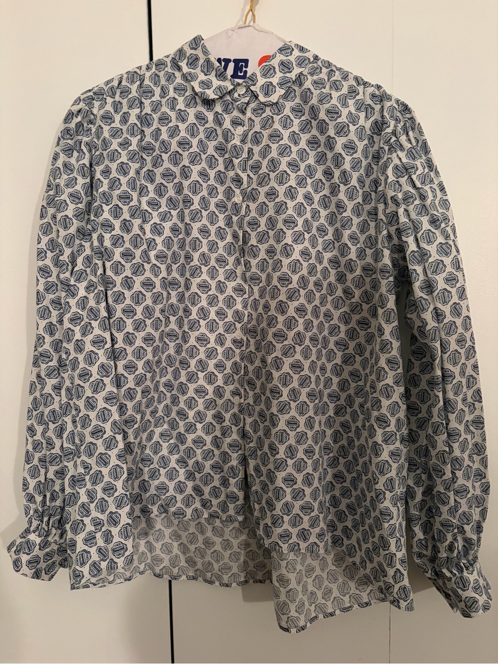 Maje Women's Blue Patterned Button-Up Top